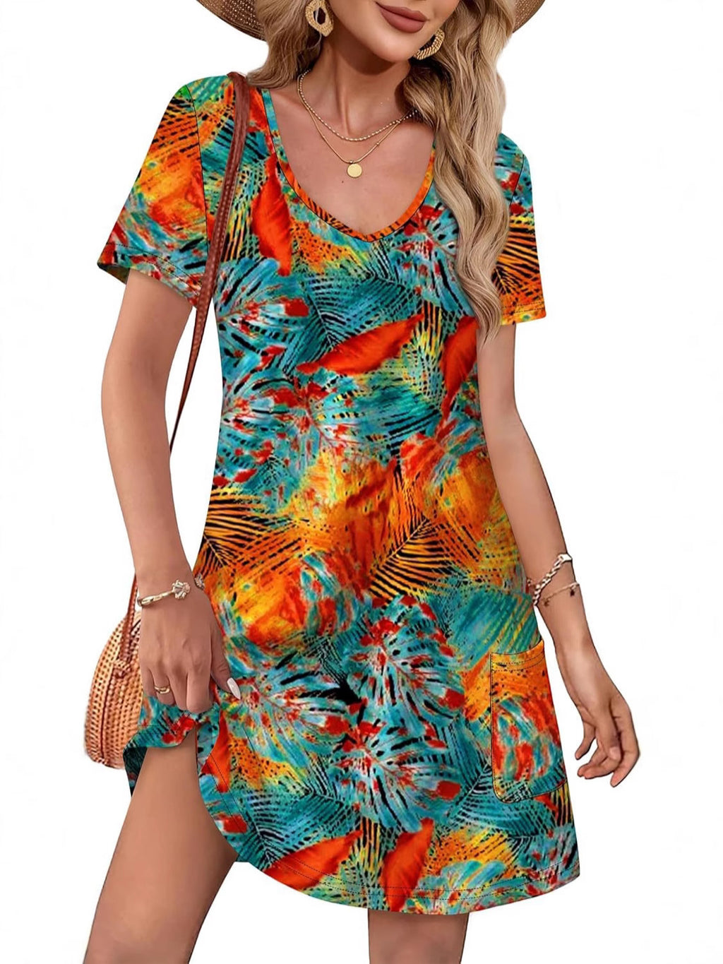 V-Neck A-Line Dress with Pockets