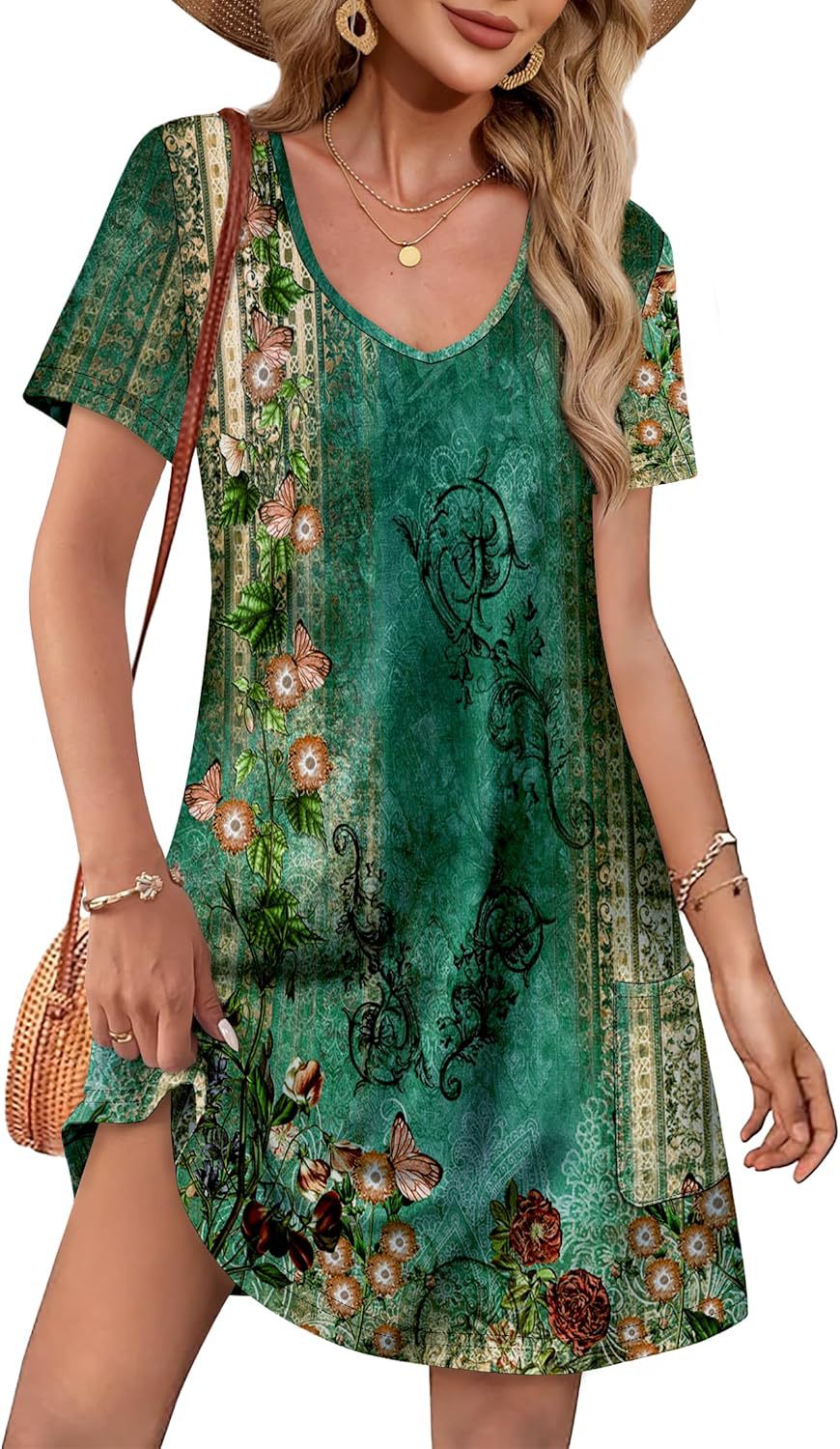 V-Neck A-Line Dress with Pockets