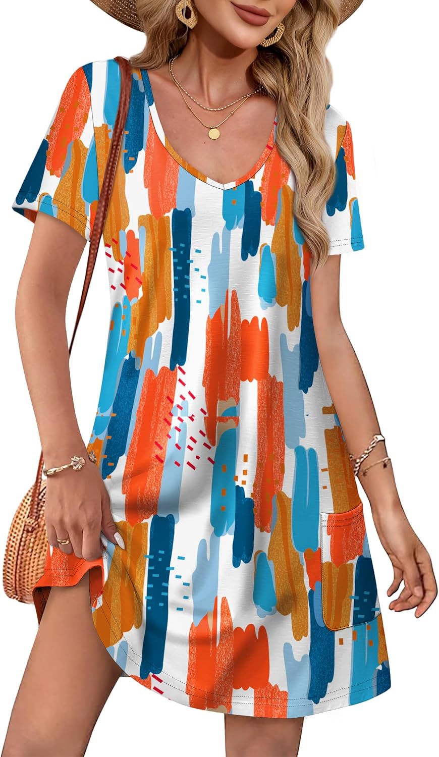 V-Neck A-Line Dress with Pockets