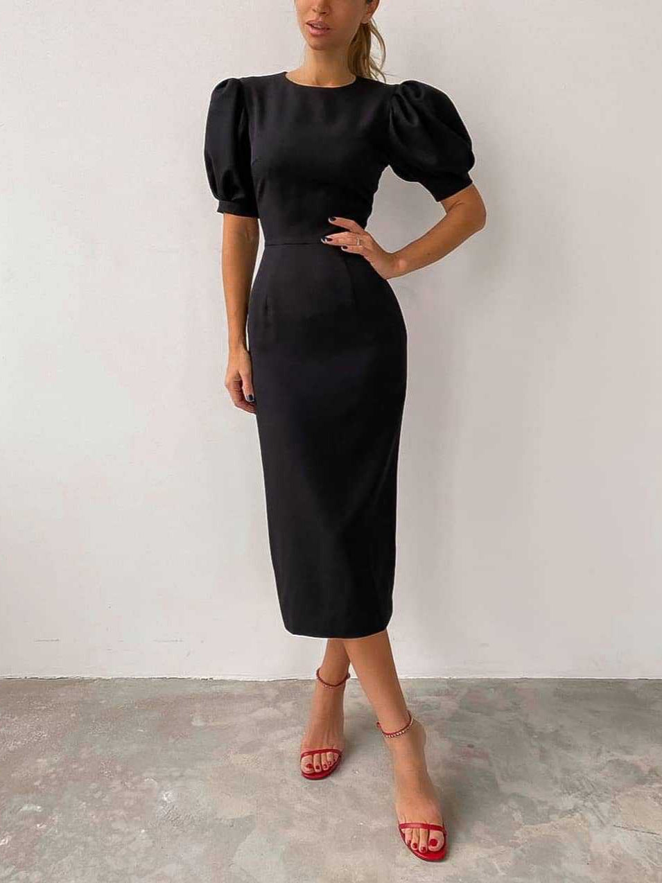 Puff Sleeve High-Waist Dress