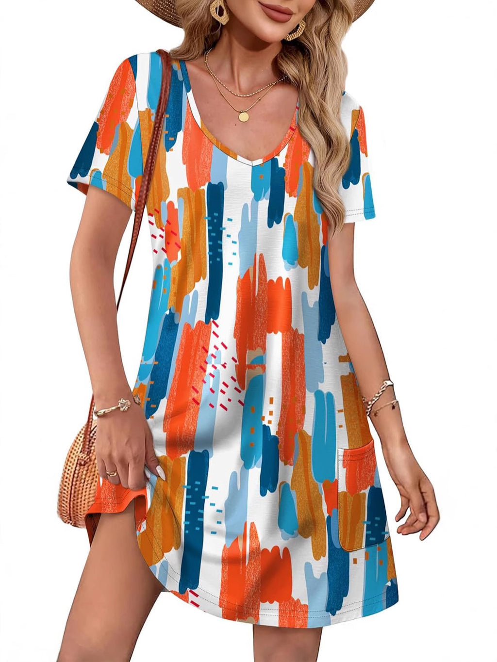 V-Neck A-Line Dress with Pockets
