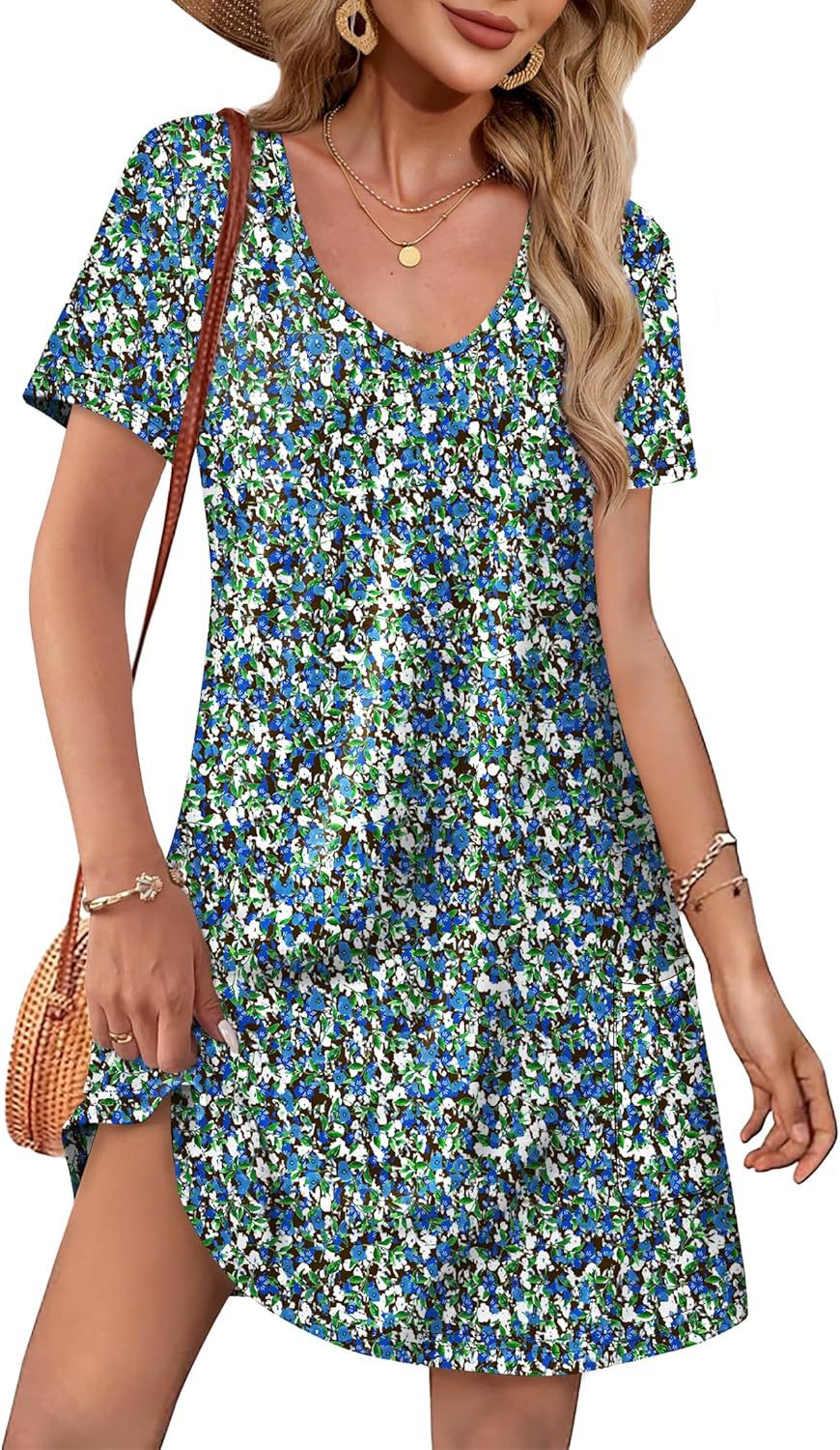 V-Neck A-Line Dress with Pockets