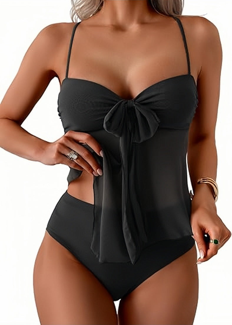 Mesh Lace-Up High-Waisted Bikini Set