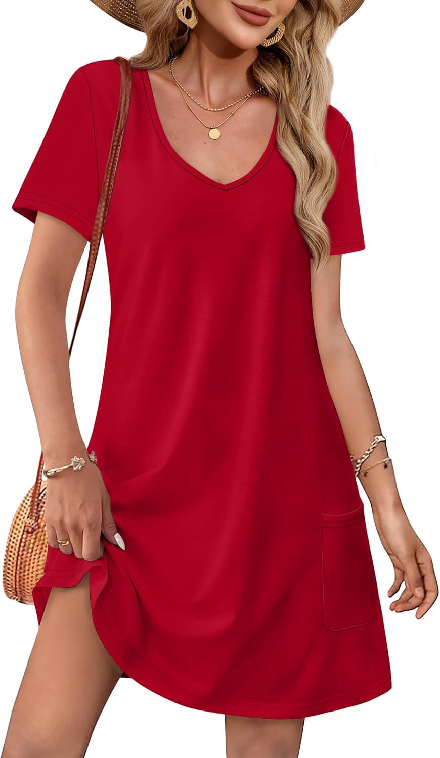 V-Neck A-Line Dress with Pockets