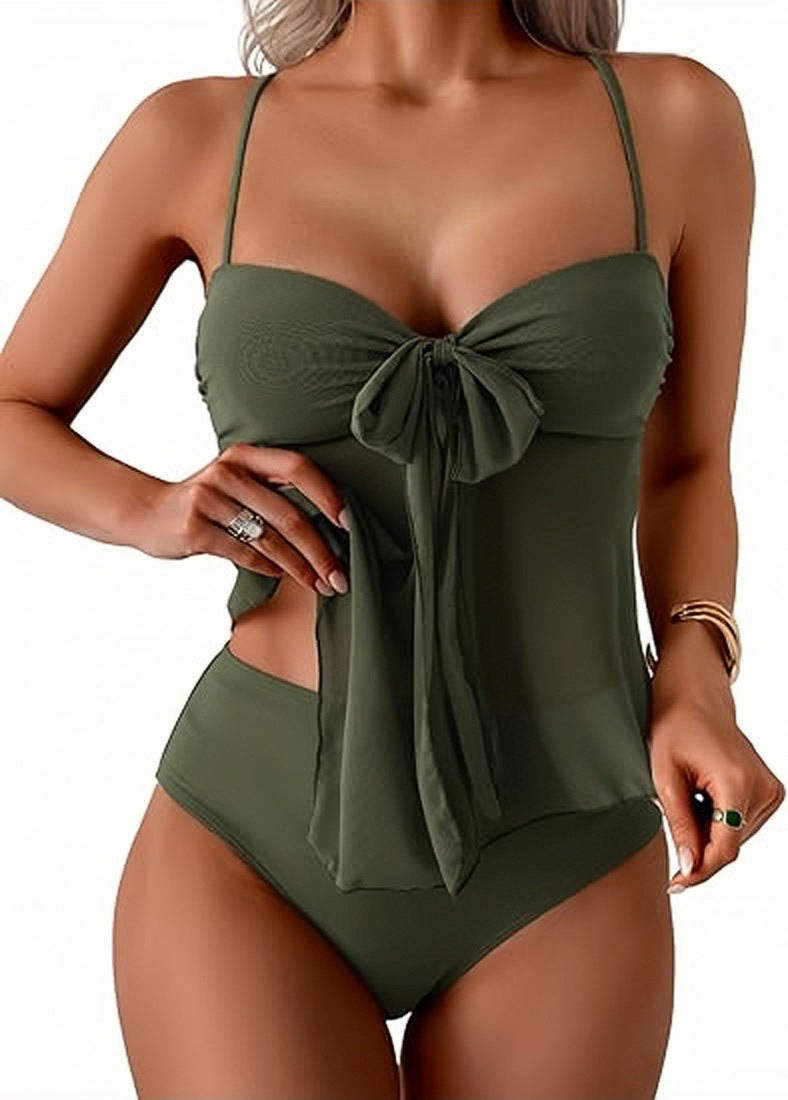 Mesh Lace-Up High-Waisted Bikini Set