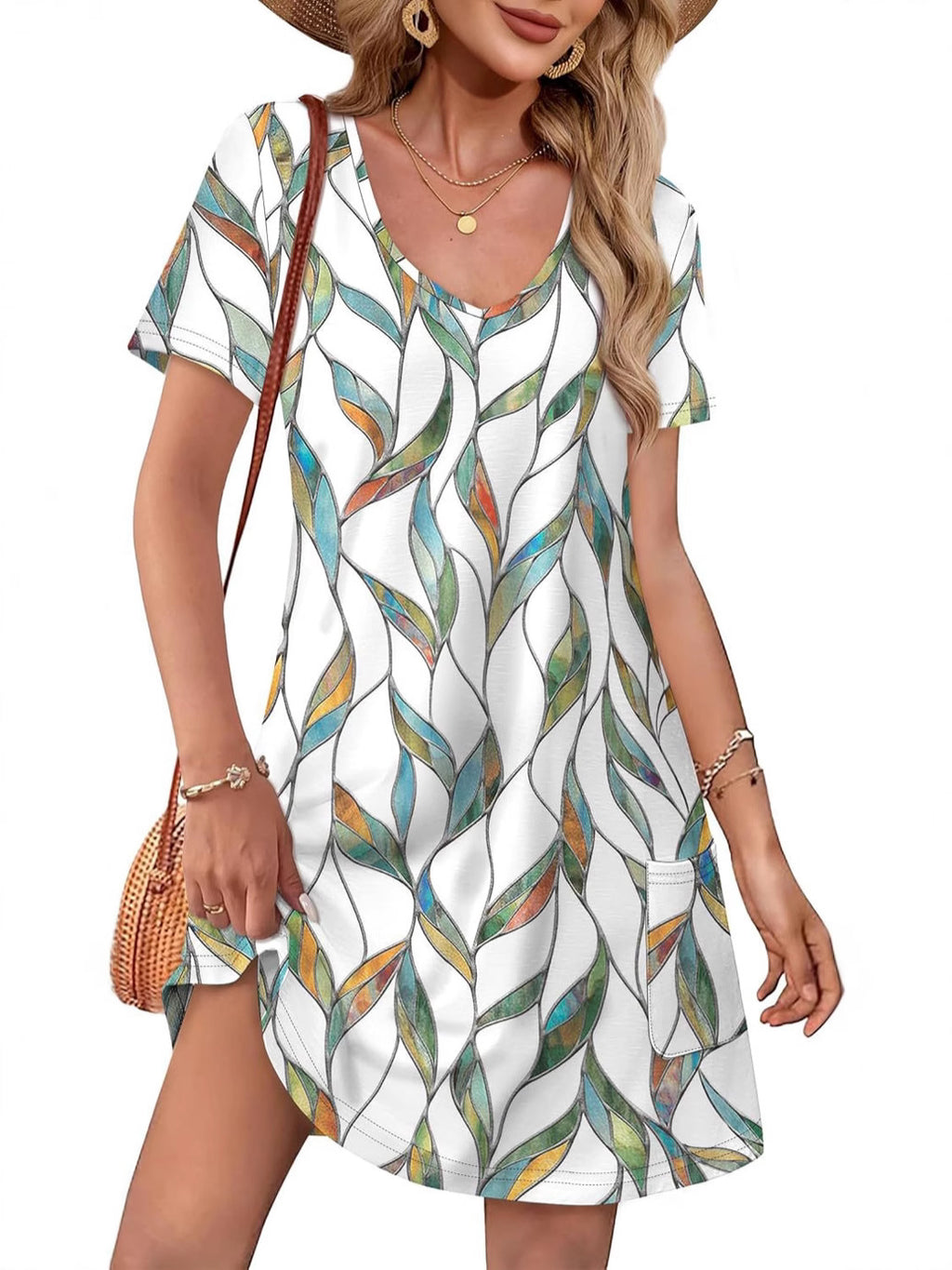 V-Neck A-Line Dress with Pockets