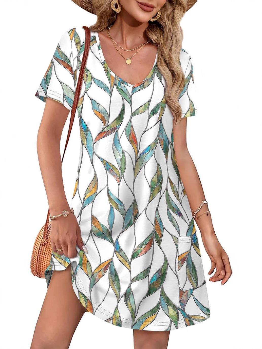 V-Neck A-Line Dress with Pockets