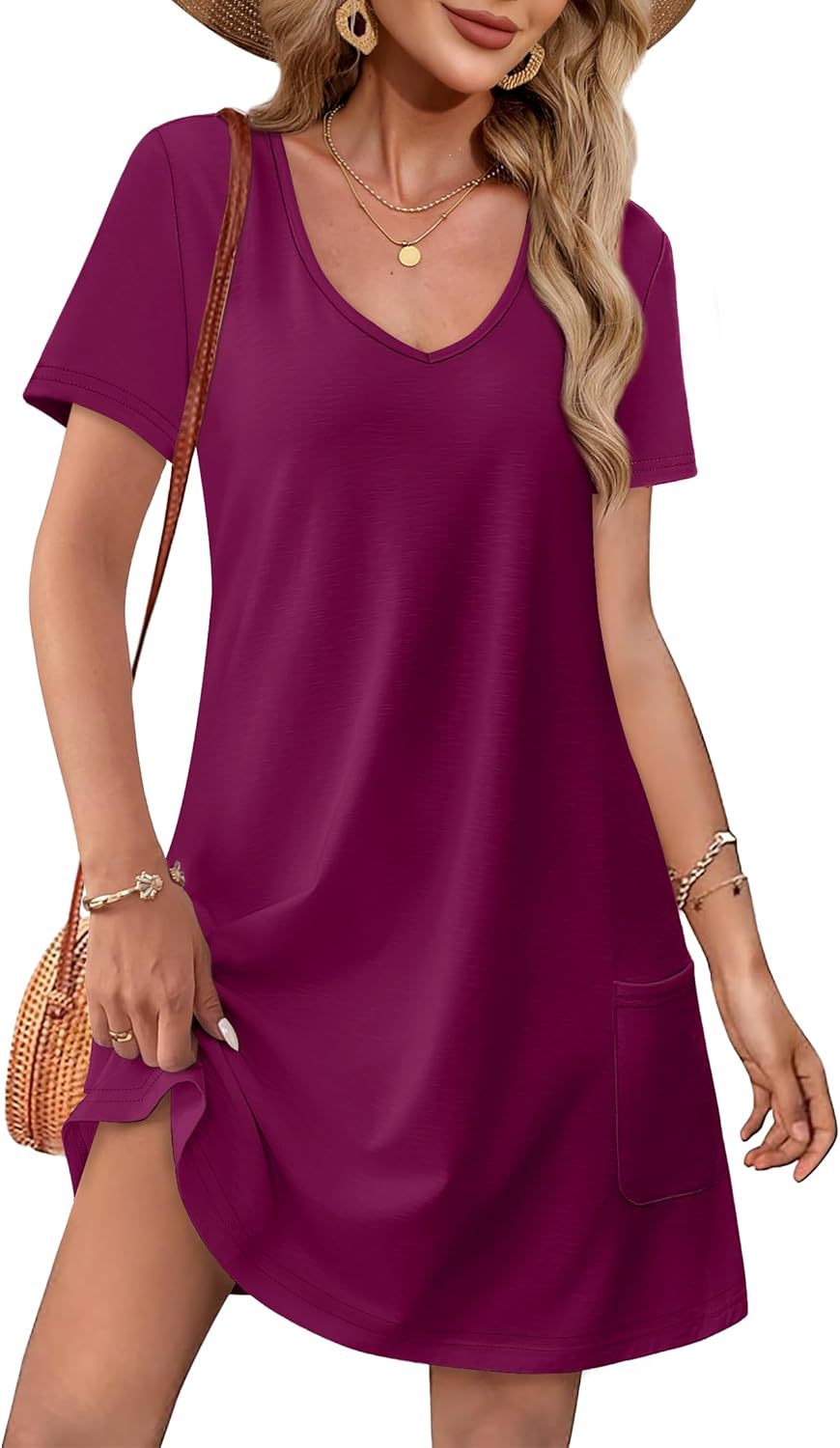 V-Neck A-Line Dress with Pockets