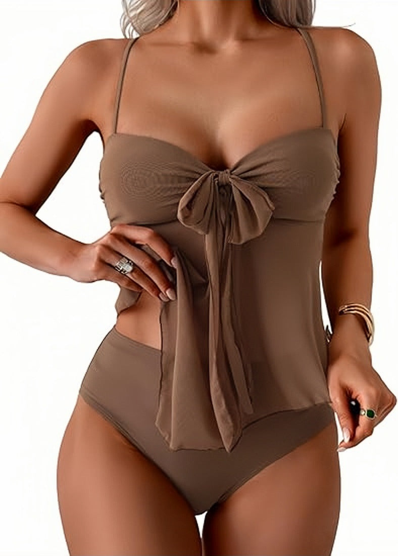 Mesh Lace-Up High-Waisted Bikini Set