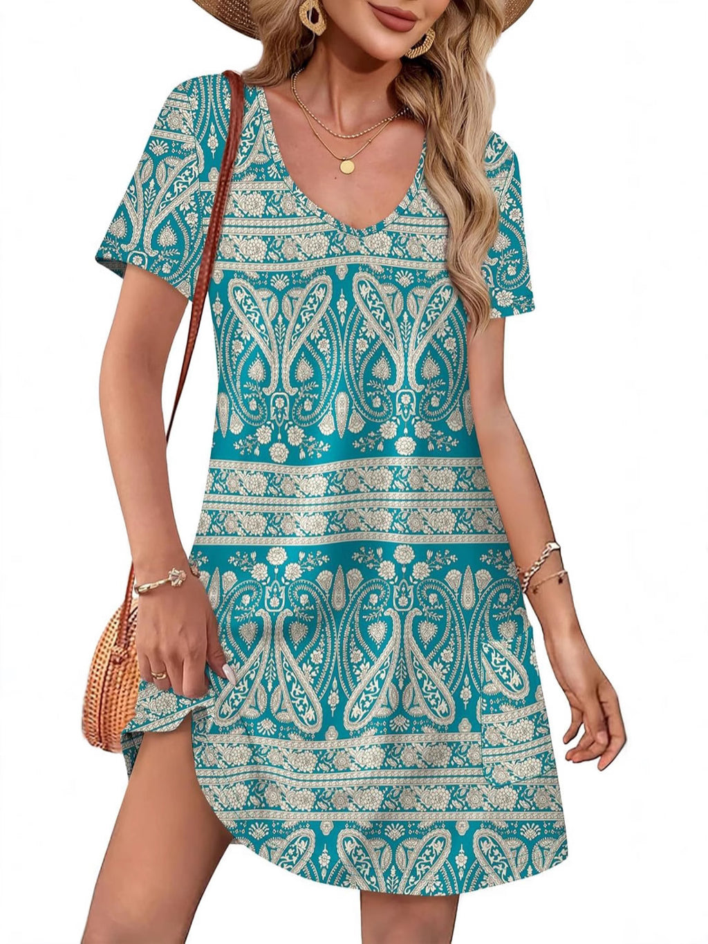 V-Neck A-Line Dress with Pockets