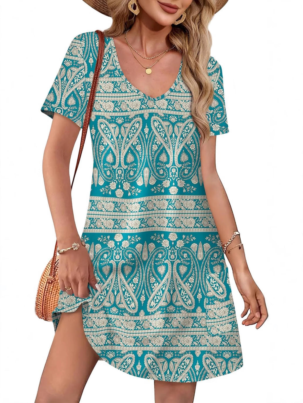 V-Neck A-Line Dress with Pockets