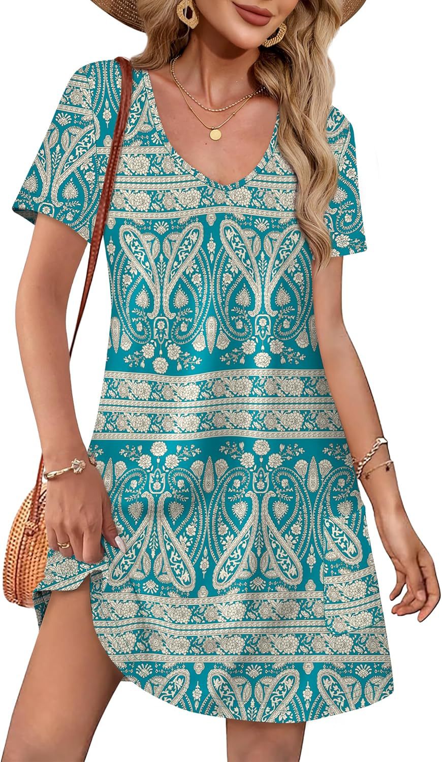 V-Neck A-Line Dress with Pockets