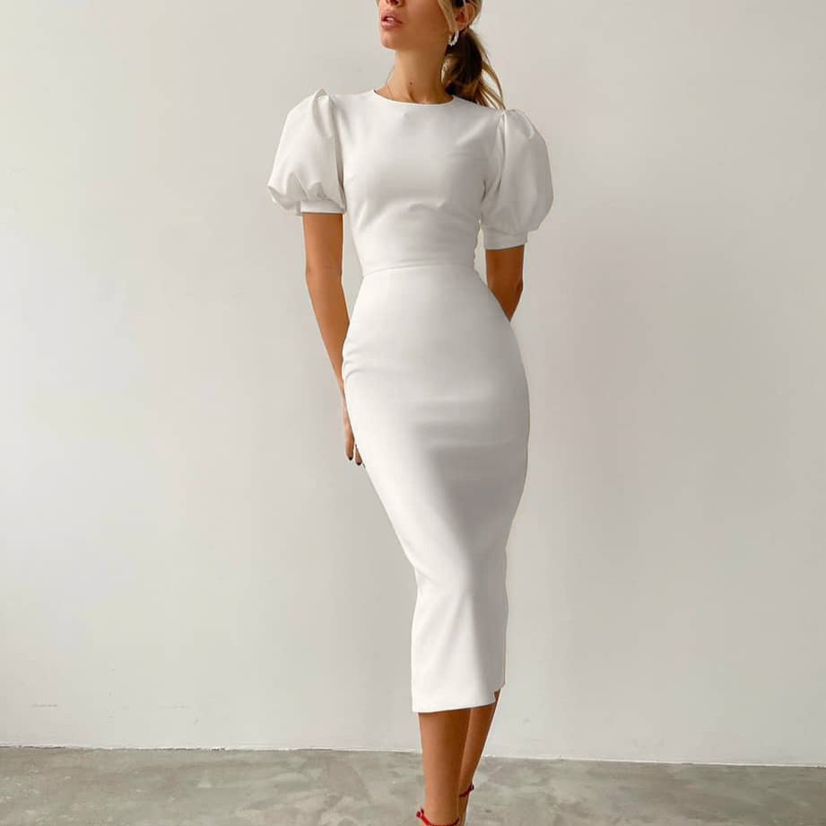 Puff Sleeve High-Waist Dress