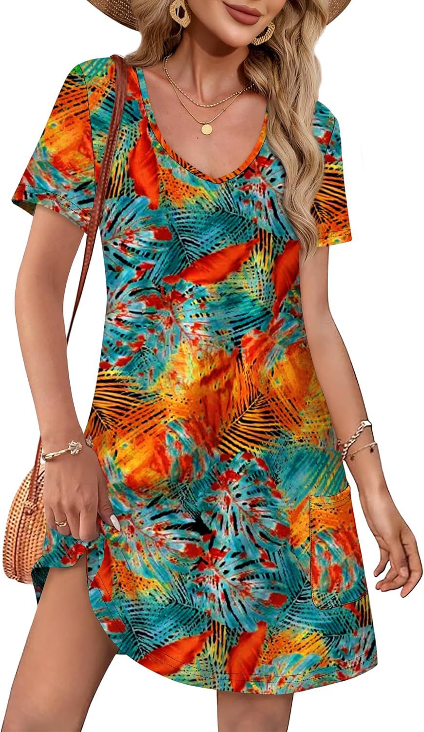 V-Neck A-Line Dress with Pockets