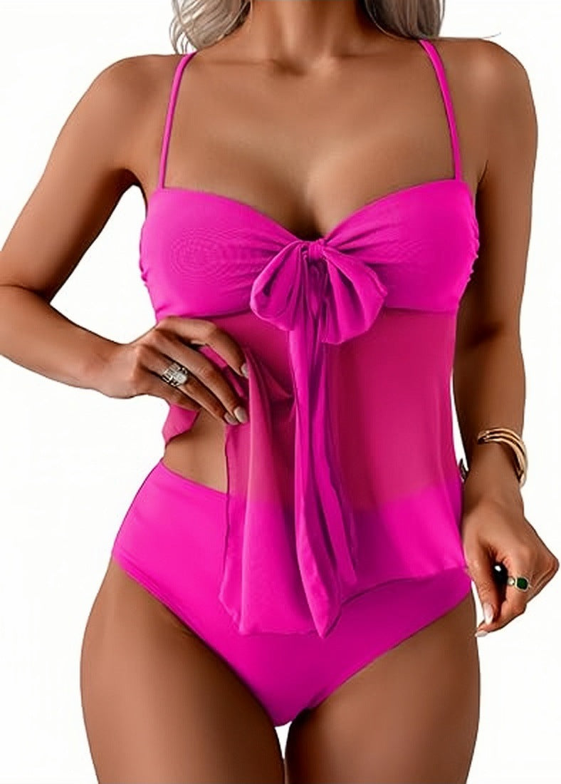 Mesh Lace-Up High-Waisted Bikini Set