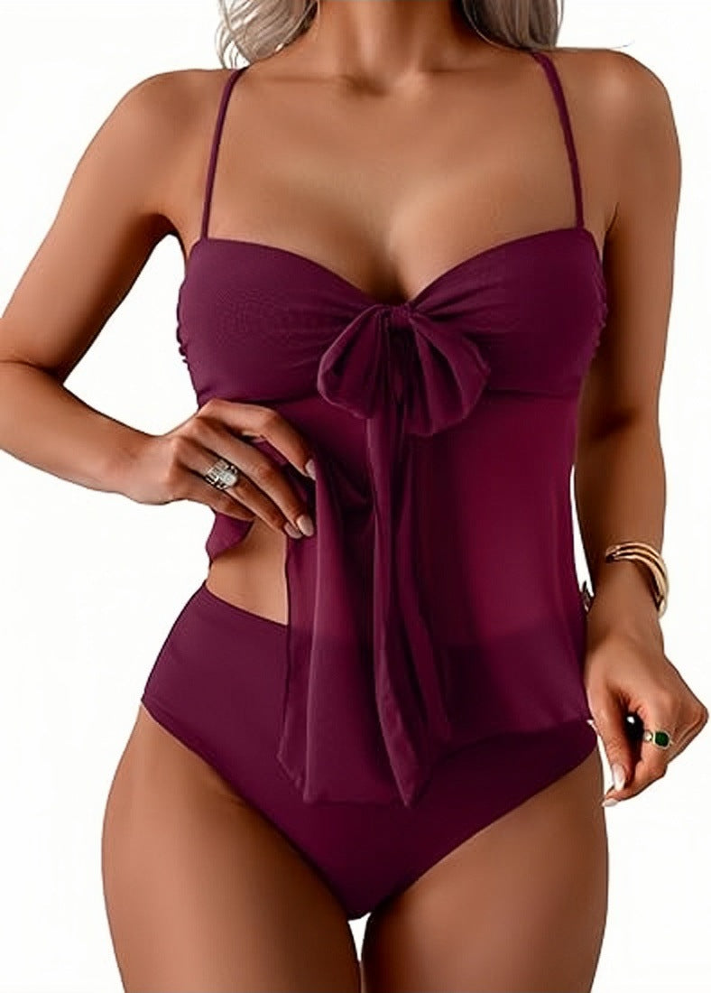Mesh Lace-Up High-Waisted Bikini Set