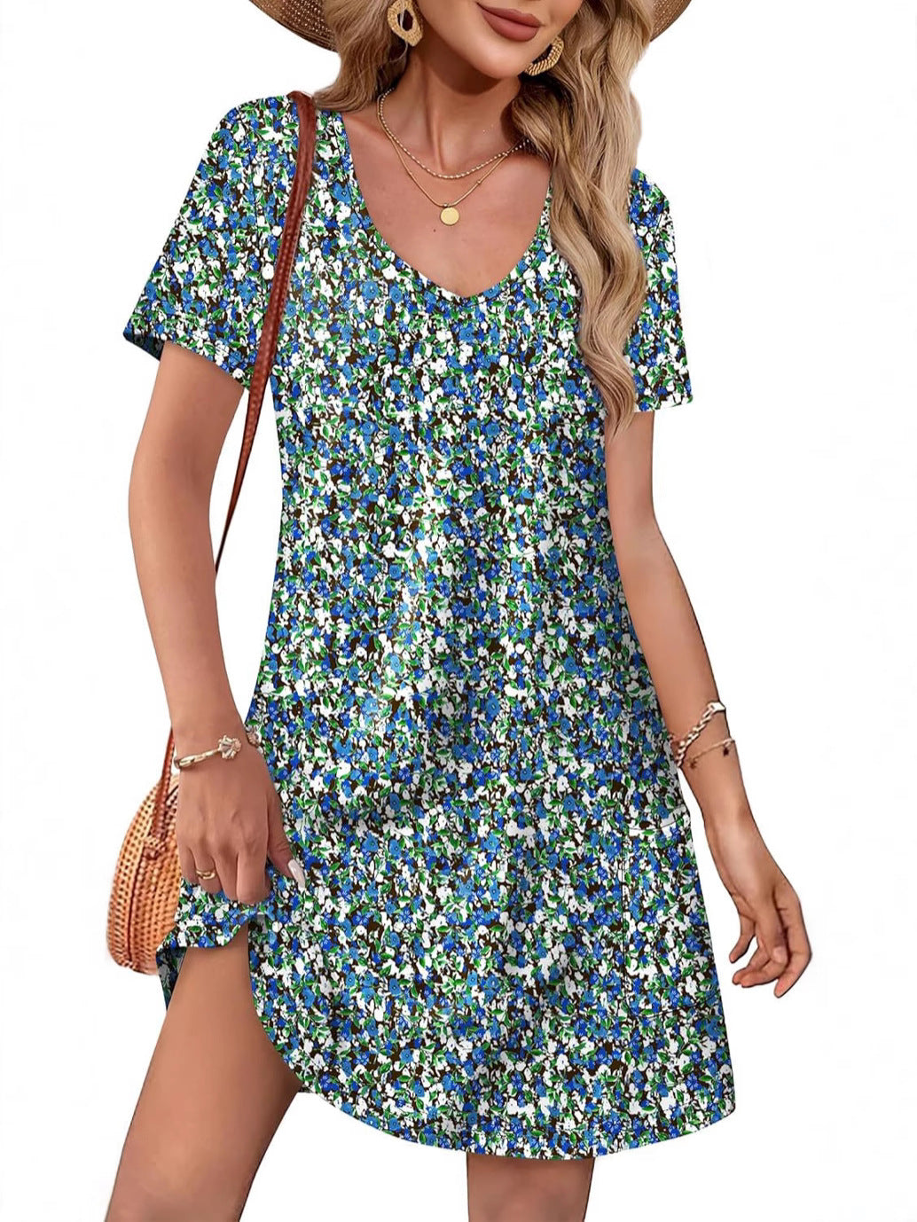 V-Neck A-Line Dress with Pockets