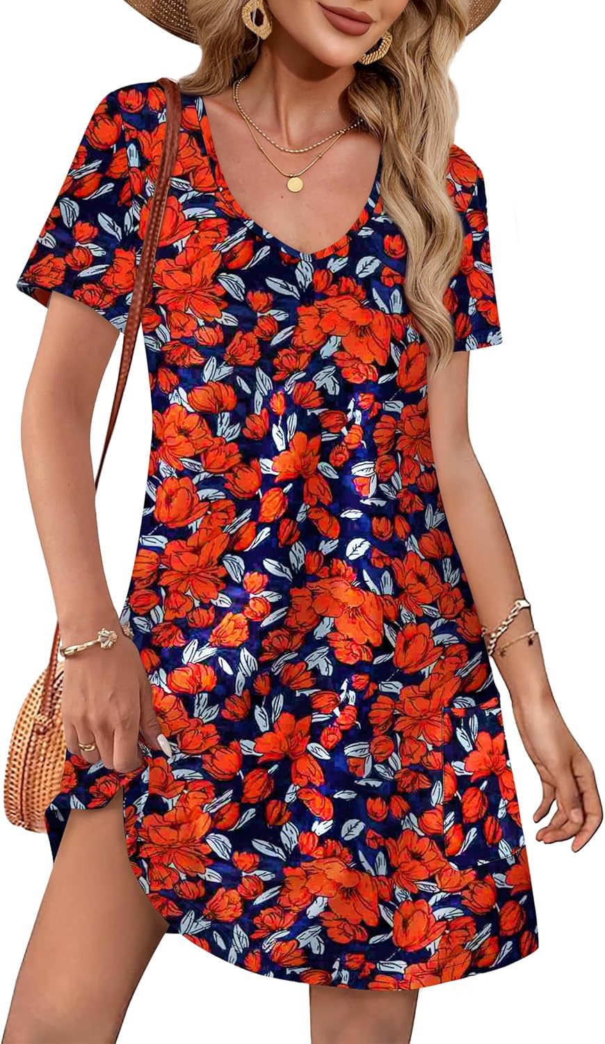 V-Neck A-Line Dress with Pockets
